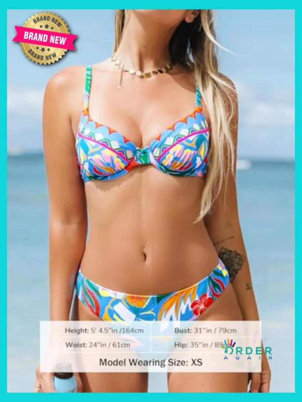Bikini Set V Wire Underwire Push Up Mid Rise Back Hook Adjustable Straps
